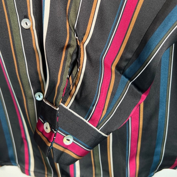 NWT HAVER LONDON Satin Striped V neck Button Up LS Shirt WEAR UNTIED/TIED XS - Picture 15 of 16